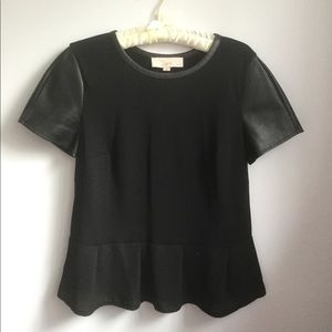 DONATING SOON Black Peplum Top Leather Trim